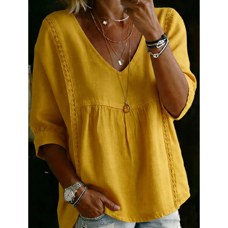 Lace Trim V-Neck Top