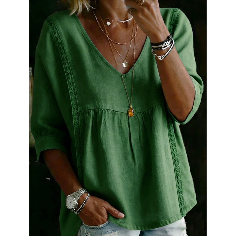 Lace Trim V-Neck Top