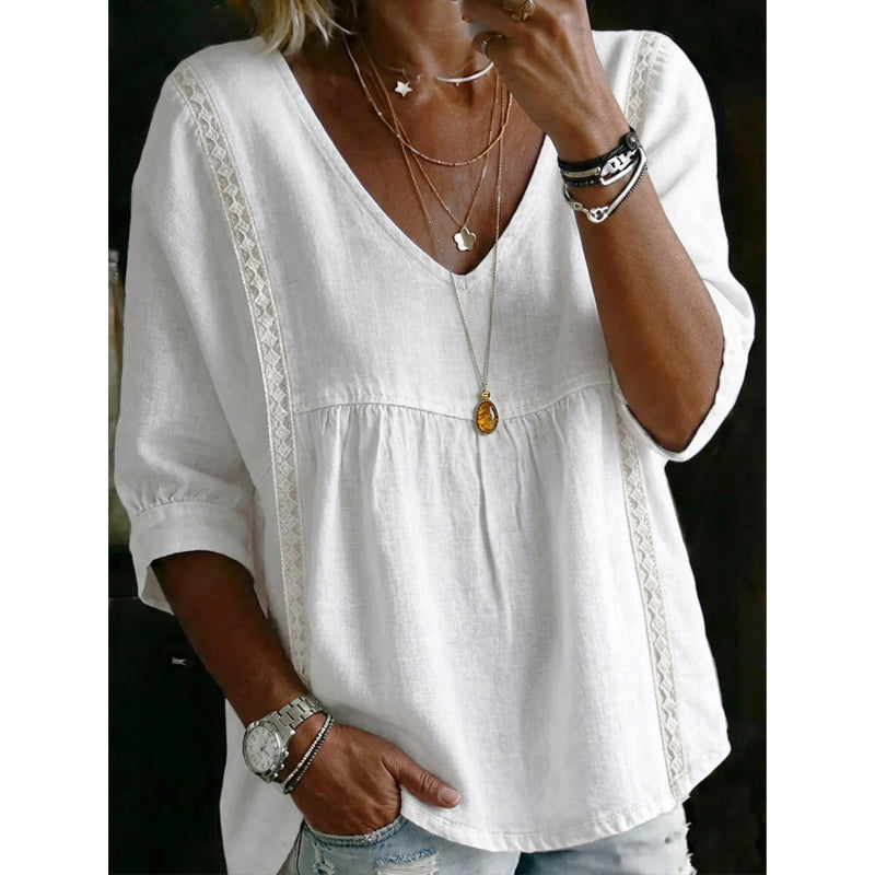 Lace Trim V-Neck Top