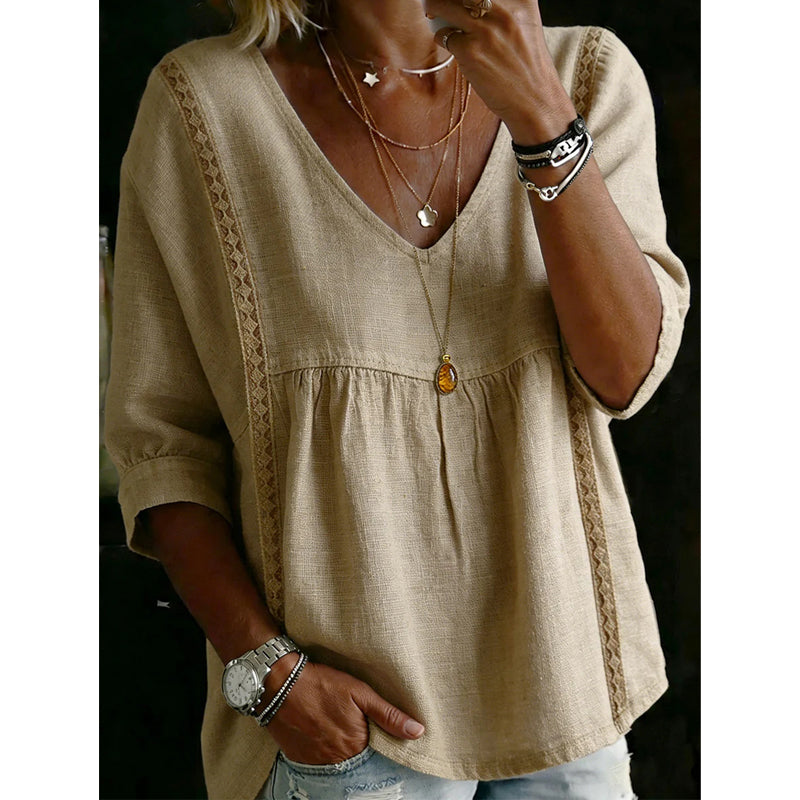Lace Trim V-Neck Top
