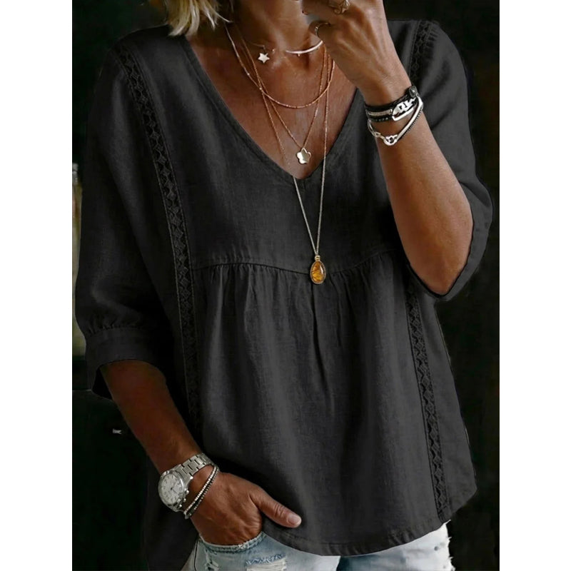 Lace Trim V-Neck Top